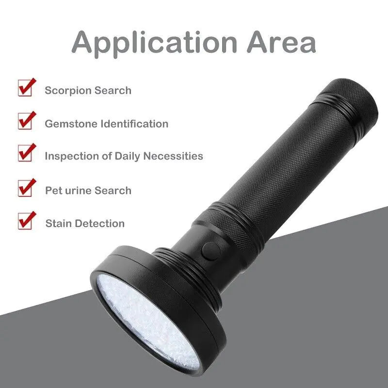 UV Ultraviolet Light 100 LED Flashlight BlackLight 395nM Inspection Lamp Torch - Sno's Finds