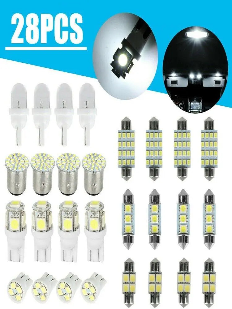 28pcs Car Interior White Combo LED Map Dome Door Trunk License Plate Light Bulbs - Sno's Finds