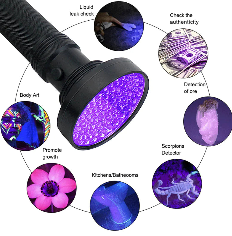 UV Ultraviolet Light 100 LED Flashlight BlackLight 395nM Inspection Lamp Torch - Sno's Finds