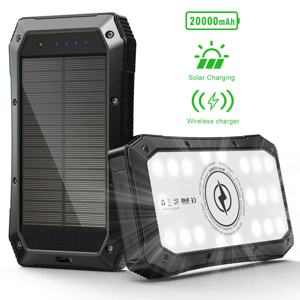 Sun Chaser Solar Powered Wireless Phone Charger 20,000 mAh With LED Flood Light - Sno's Finds