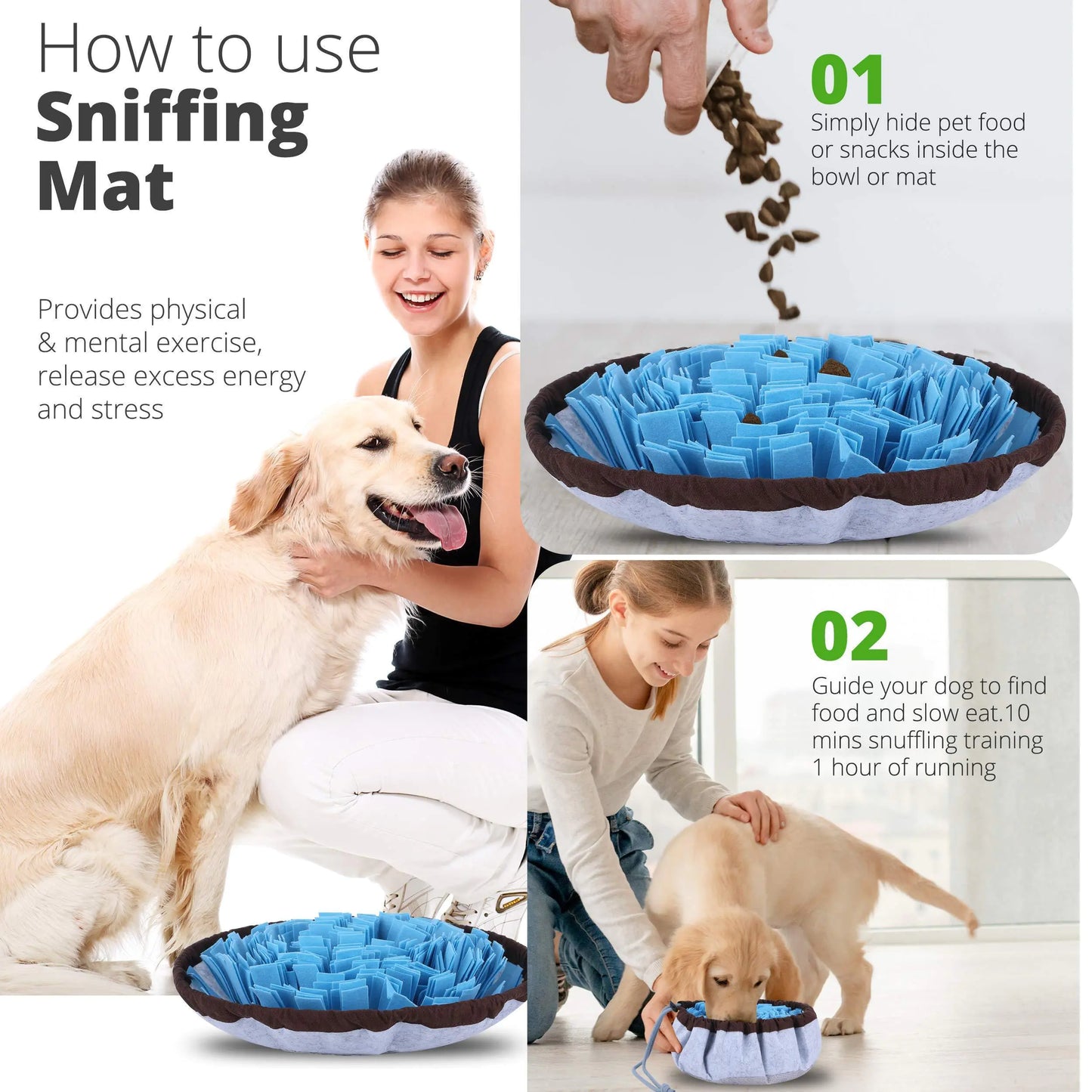 Adjustable Snuffle Foraging Mat Dog Mental Puzzle Interactive Toys Stress Relief - Sno's Finds