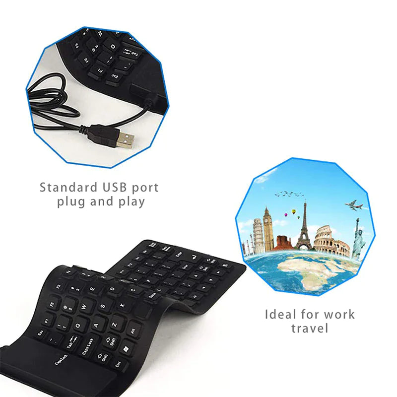 Waterproof Silicone Keyboard Foldable Flexible USB Dustproof DirtProof Full Size - Sno's Finds