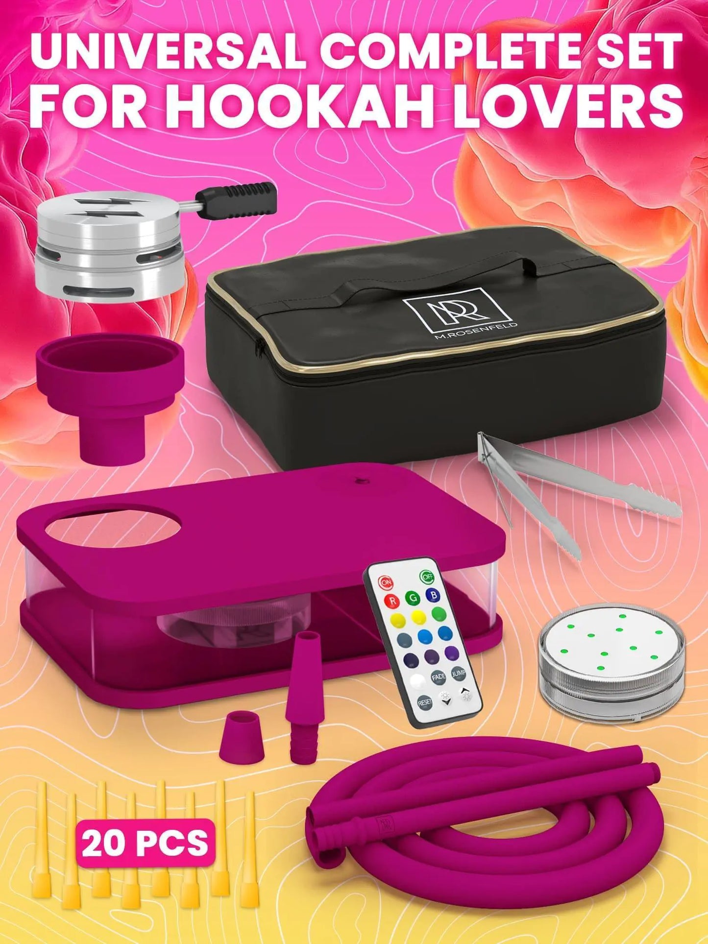 Purple Hookah Set With Everything Premium Small Hookah Set For Travel With Case - Sno's Finds