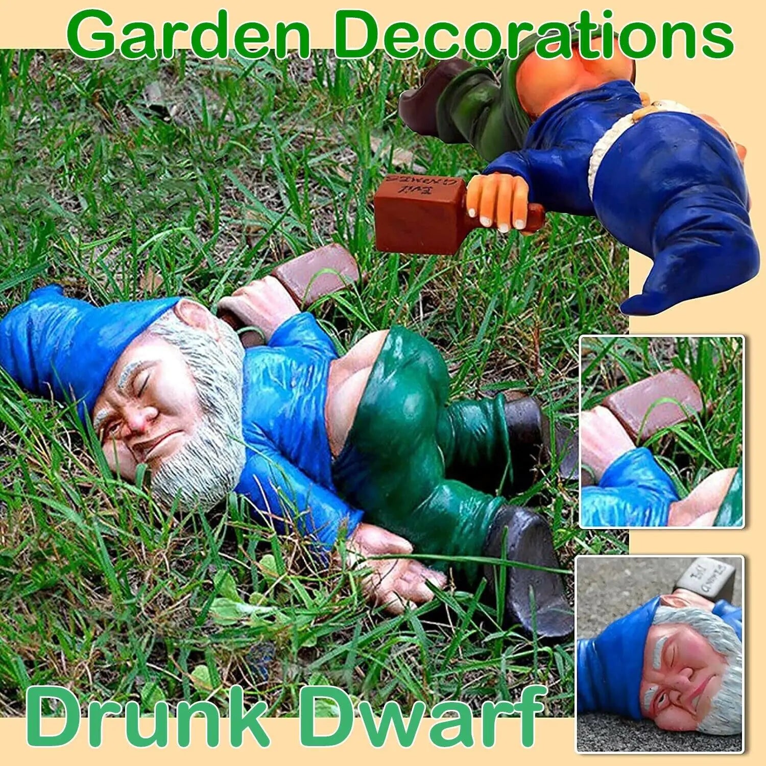 Drunk Dwarf Garden Gnome Decoration Drunken Ornament Decor Yard Patio Lawn US - Sno's Finds