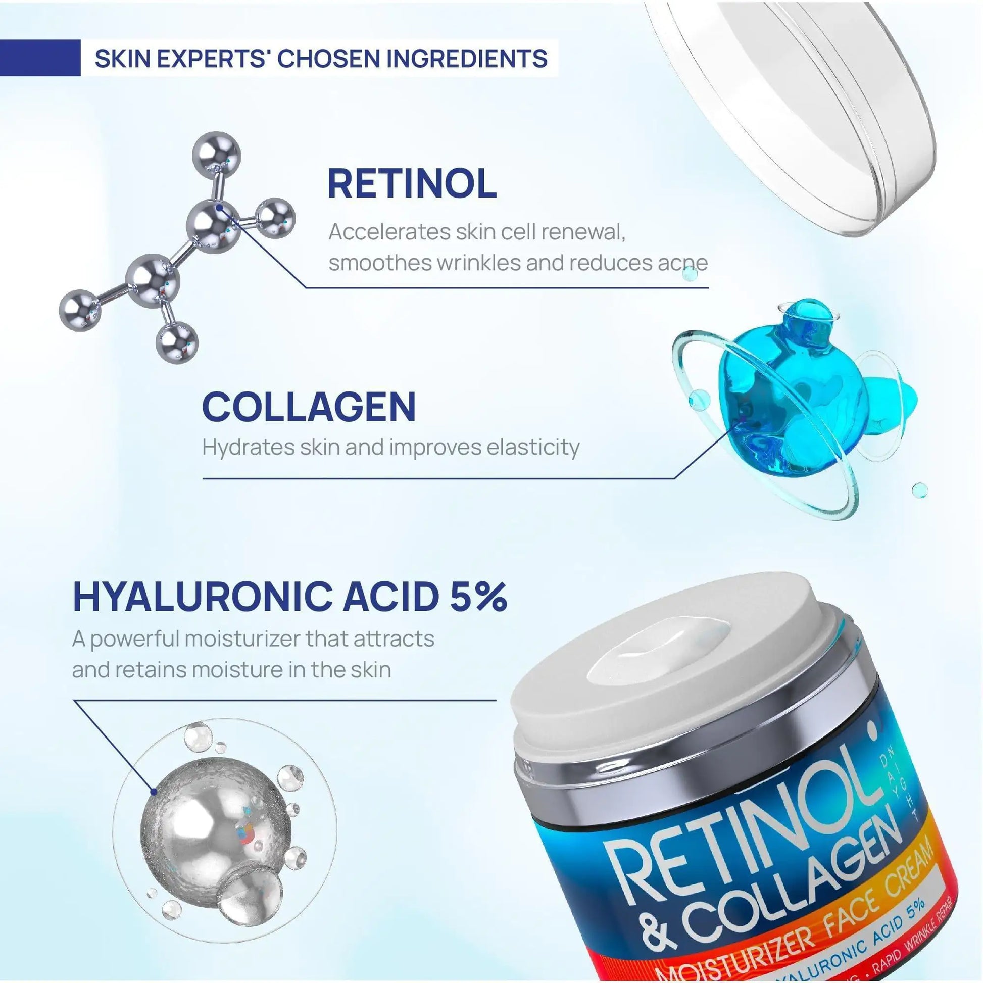 Retinol Cream for Face Collagen Retinol Moisturizer with Hyaluronic Acid 1.8 Oz - Sno's Finds