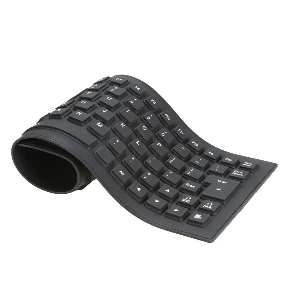 Waterproof Silicone Keyboard Foldable Flexible USB Dustproof DirtProof Full Size - Sno's Finds