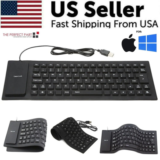 Waterproof Silicone Keyboard Foldable Flexible USB Dustproof DirtProof Full Size - Sno's Finds