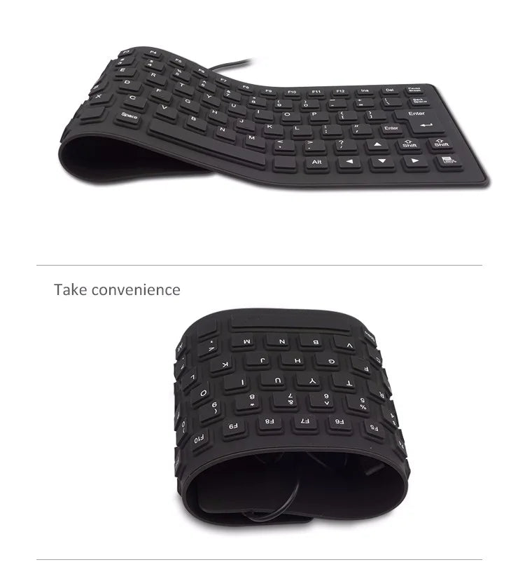 Waterproof Silicone Keyboard Foldable Flexible USB Dustproof DirtProof Full Size - Sno's Finds