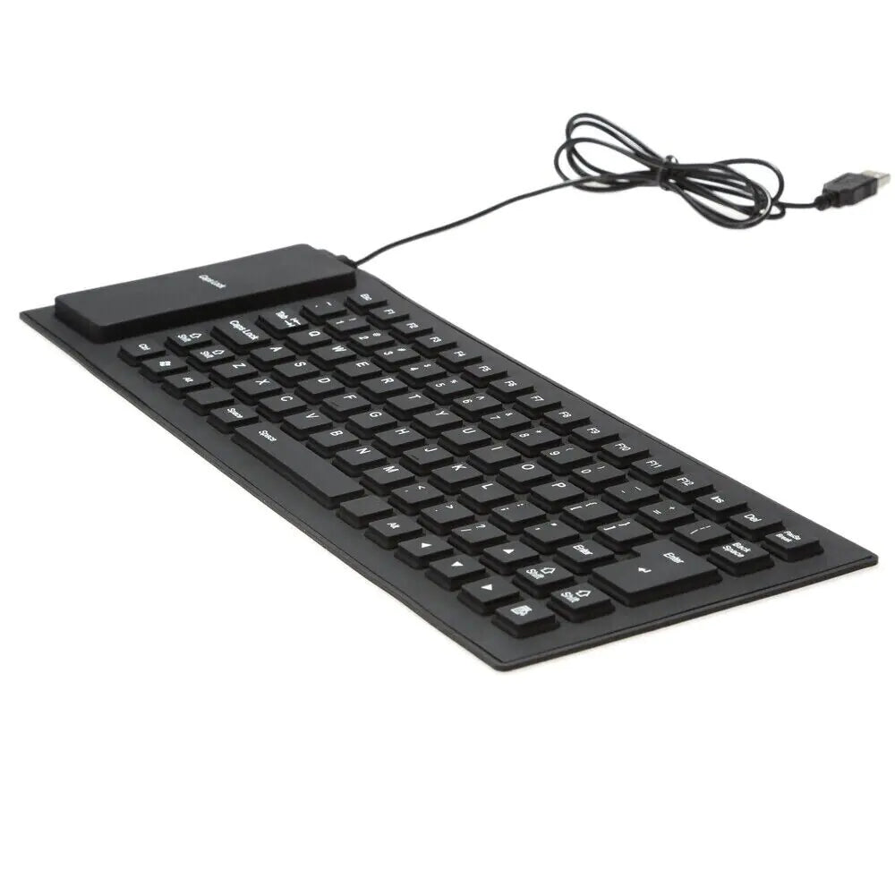 Waterproof Silicone Keyboard Foldable Flexible USB Dustproof DirtProof Full Size - Sno's Finds