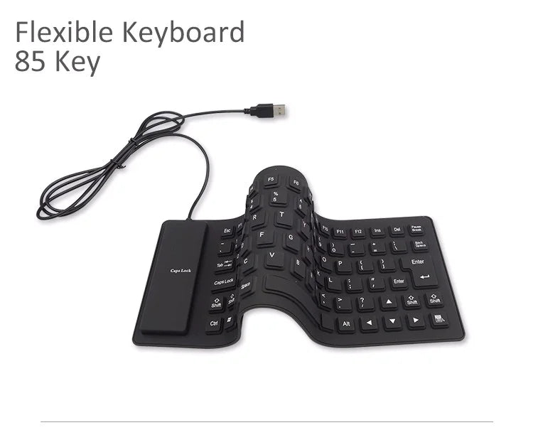 Waterproof Silicone Keyboard Foldable Flexible USB Dustproof DirtProof Full Size - Sno's Finds