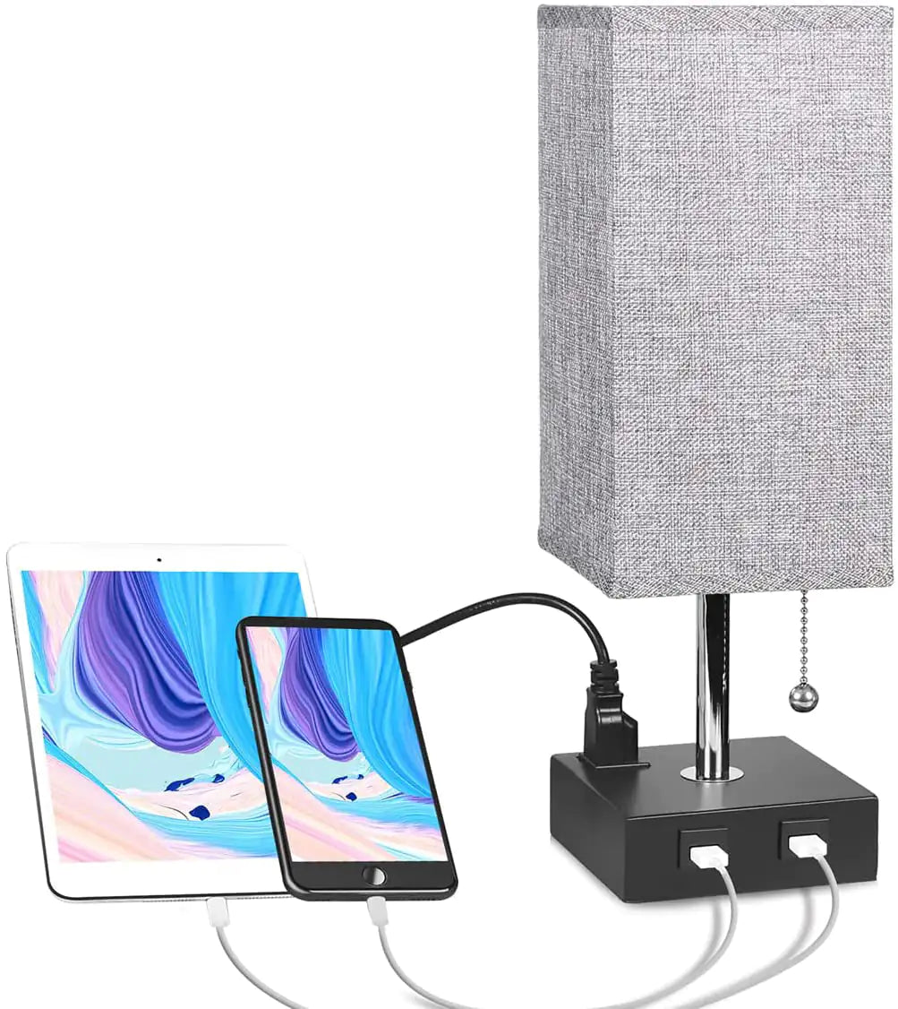 USB Bedside Table Lamp - Grey - Sno's Finds