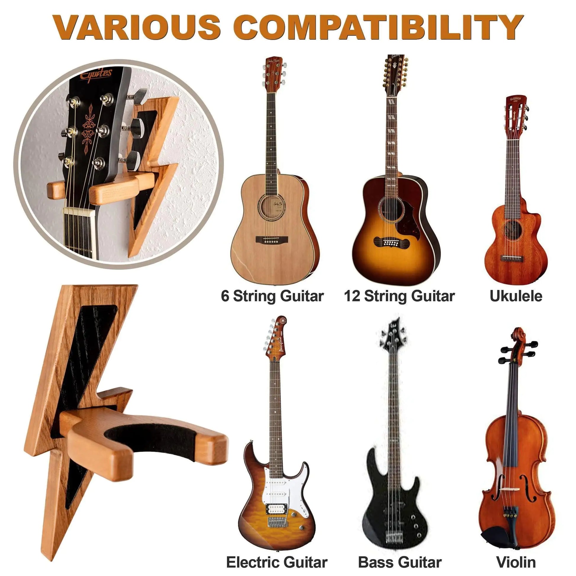 Guitar Holder Wall Mount Ash Wood Guitar Hanger Hook Stand Rack Hardwood Beige - Sno's Finds