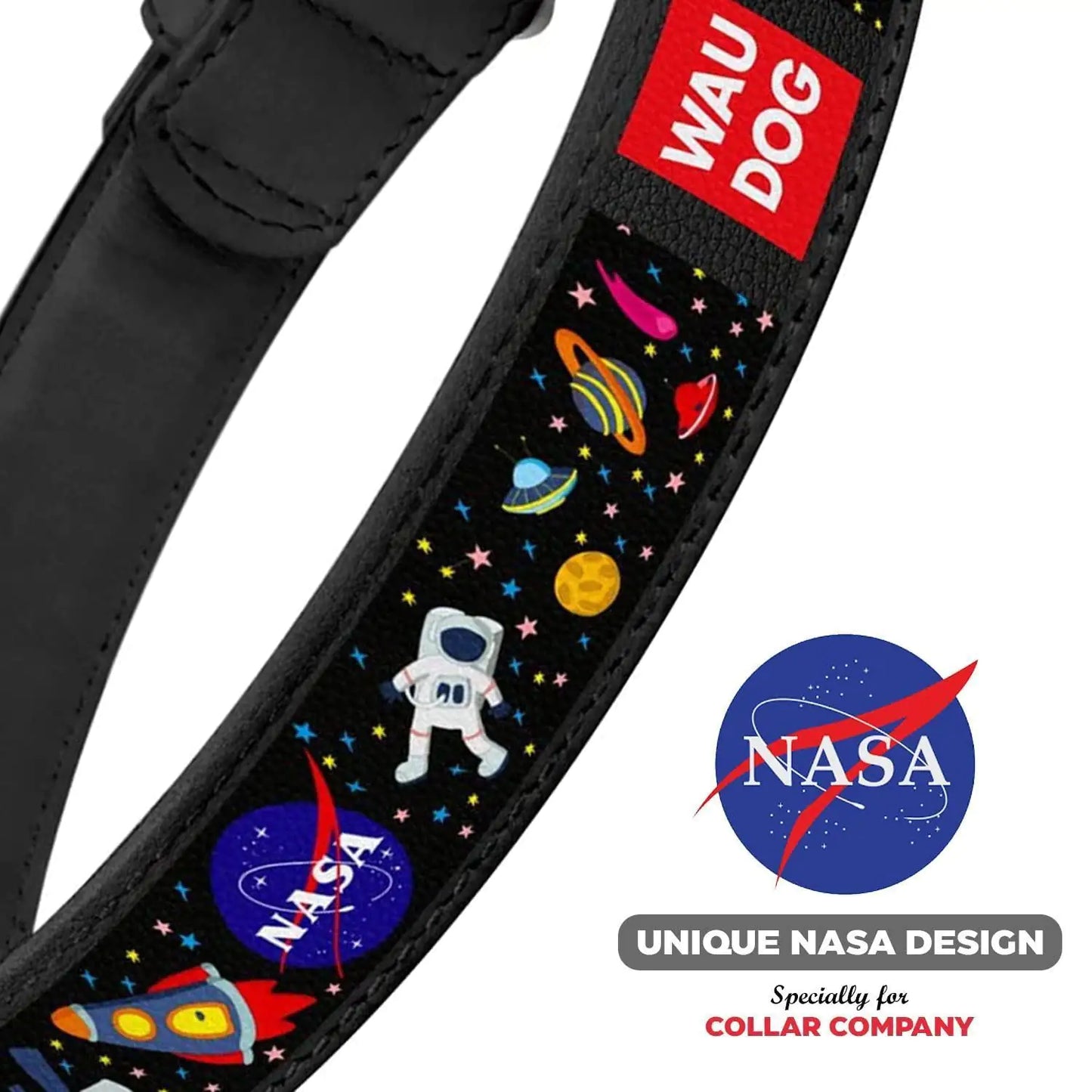 Leather Dog Collar with NASA Design for XSmall Dogs 811 in Neck x 0.5 in Wide - Sno's Finds