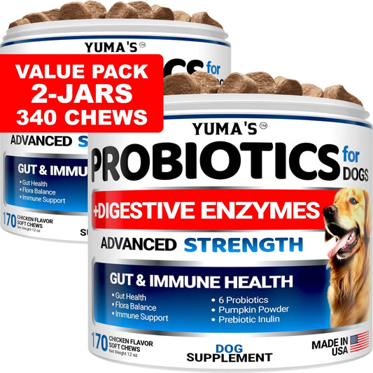 2 Pack Probiotics for Dogs and Digestive Enzymes Dog Probiotics Treats 340 Chews - Sno's Finds